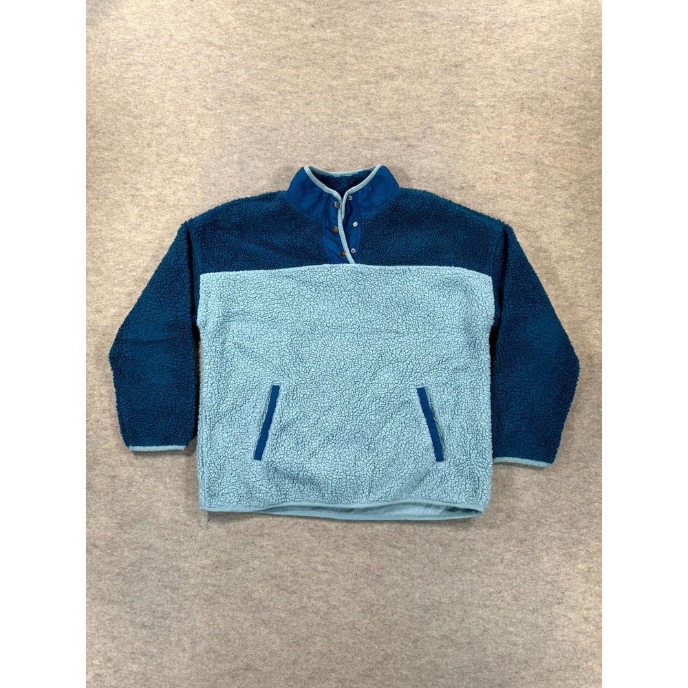 Time & Tru Faux Sherpa Quarter Snap Sweatshirt Womens L(12-14) Blue Warm Winter